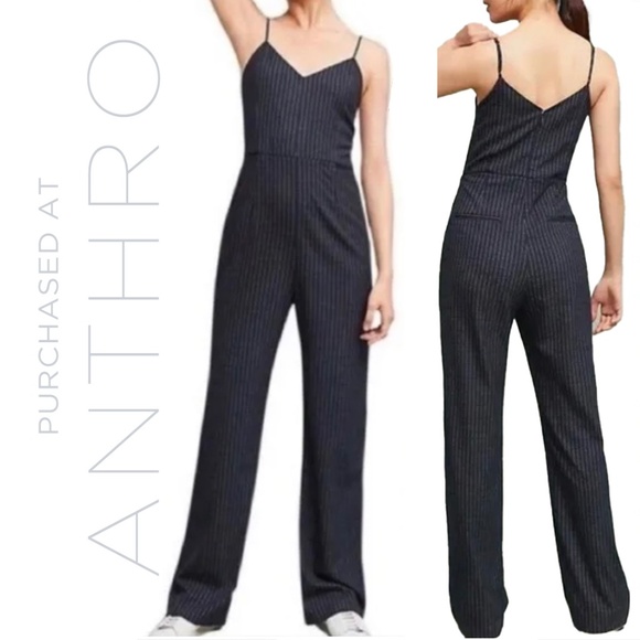 Anthropologie The Essential Jumpsuit - Black and White Pinstripe - Size 6 - Picture 1 of 6